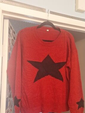 Red Knit Sweater with Black Star